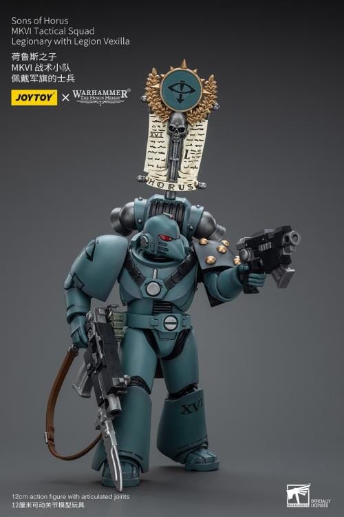 Warhammer 40k Sons of Horus MKVI Tactical Squad Legionary with Legion Vexilla 1/18 Scale Figure - Image 7